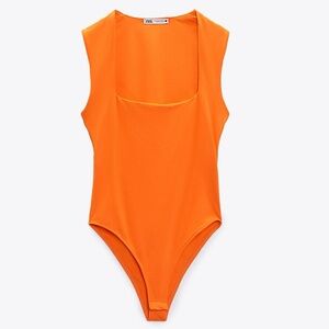 Zara Orange SQUARE NECK BODYSUIT